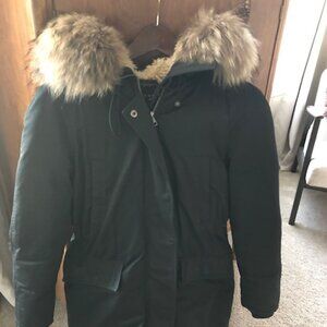 Theory Black Puffer Jacket with Fur Trim
